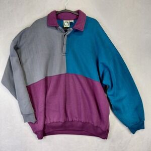 Vintage Appalachian Trail Colorblock Sweatshirt Mens XL Teal Purple Grey Polo